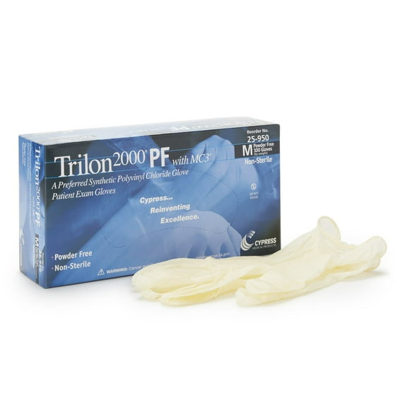 Trilon 2000 PF with MC3 Vinyl Gloves, Powder-Free, Latex-Free, Medium, 100 Count, 10 Boxes, 1000 Total