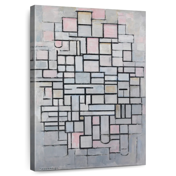 Elephant Stock Composition No Iv Wall Art - Vertical Canvas Wall Art - Living Room Wall Decor - Abstract Canvas - Blue And Pink Decor By Piet Mondrian - 8" x 12"