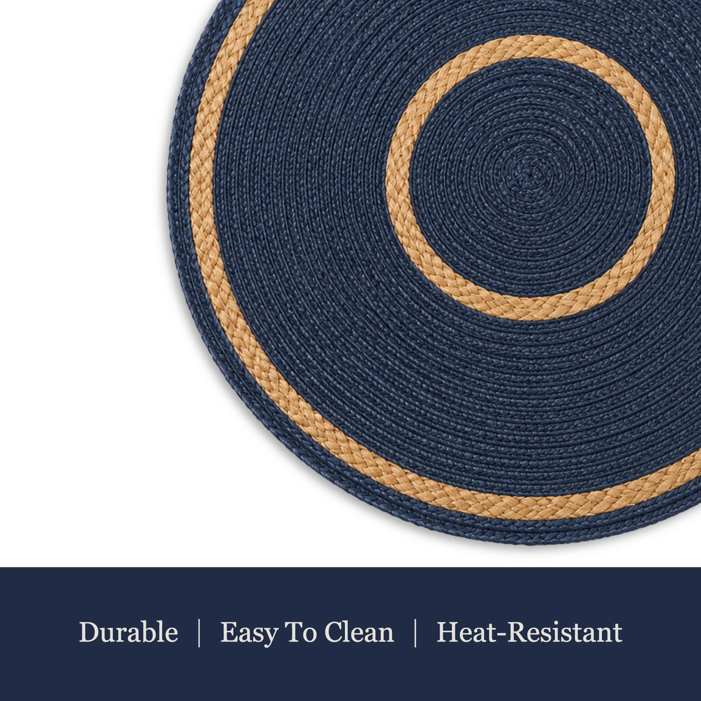 Dainty Home Set of 6 Placemats | Elegant and Durable | 15x15 in Round Woven Non-Slip Washable Place Mats | Tear-Resistant Heat | Resistant Placemats