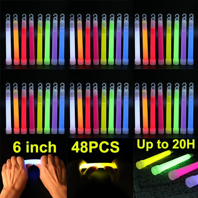 96 Ultra Bright 6 Large Glow Sticks Bulk- Emergency Light Sticks 20 Hr  Duration