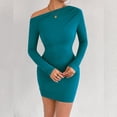 thumbnail image 5 of JIAYUE Women's Dress Mini Off Shoulder Slant Neck Long Sleeve Bodycon With Ruffle Casual Party Wear Trendy Female Dresses, 5 of 7