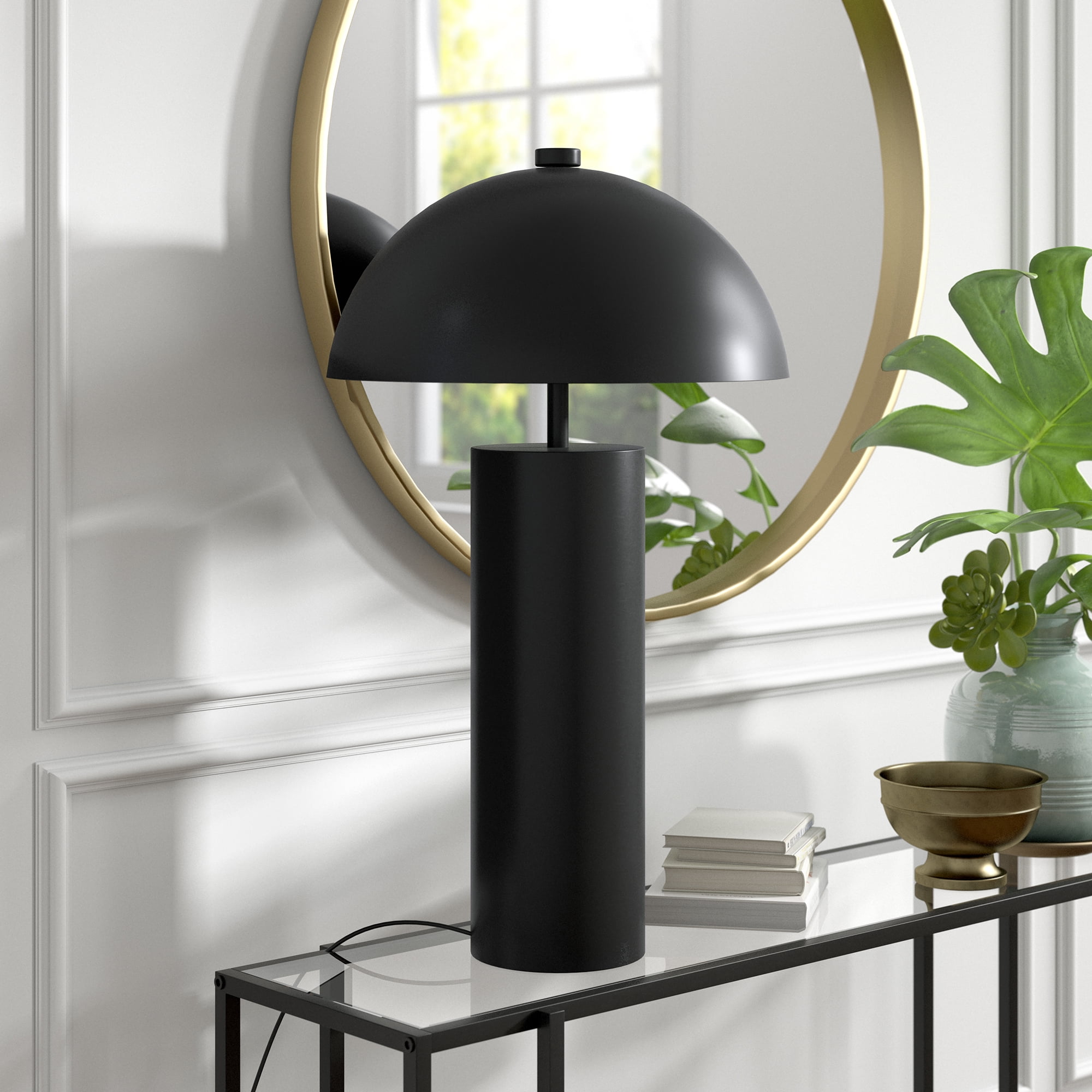 Evelyn&Zoe York 27" Tall Table Lamp with Metal Shade in Blackened Bronze/Blackened Bronze