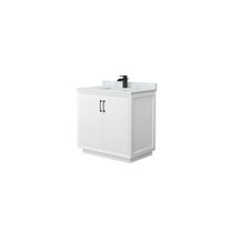 36" Bathroom Vanity White Carrara Marble Undermount Sink Matte Black