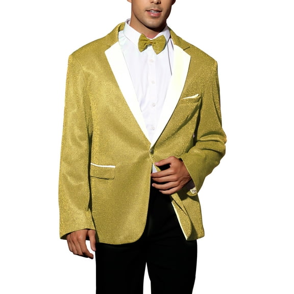 Lars Amadeus Metallic Glitter Blazer for Men's Sparkle Suit Jacket with Bow Tie