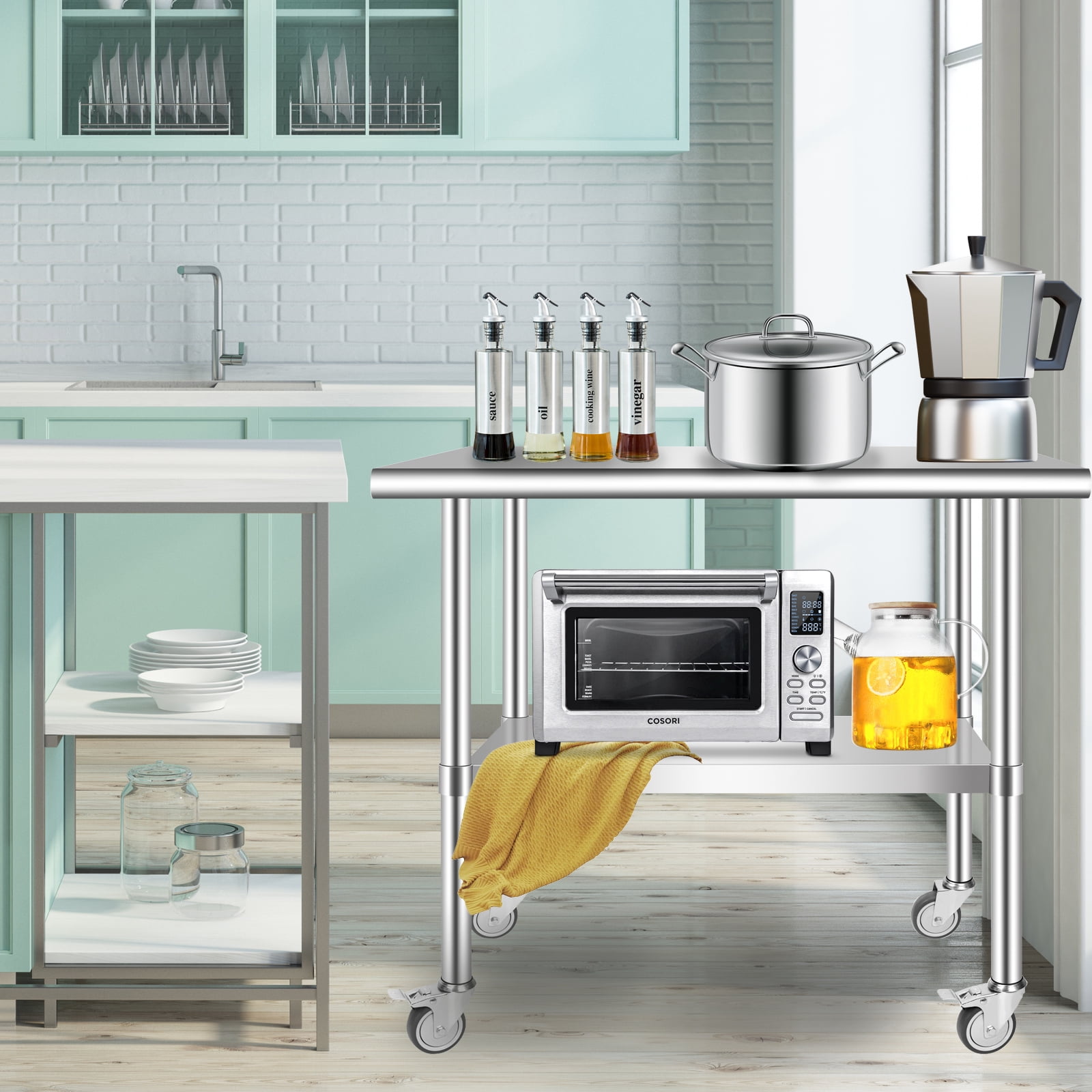 PRIJESSE Stainless Steel Work Table, 36 x 30 Inch Stainless Steel Table w/ Undershelf, Casters, Commercial Kitchen Work & Prep Table