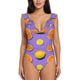 thumbnail image 2 of Yiaed Yellow Lemon And Orange Print Women's Ruffled One Piece Swimsuit V Neck Swimwear Slimming Monokini for Woman-Small, 2 of 8