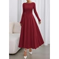 thumbnail image 3 of BTFBM Spring Dresses for Women Trendy Boat Neck Long Sleeve A Line Flowy Knit Loose Casual Elegant Party Maxi Dress, 3 of 9