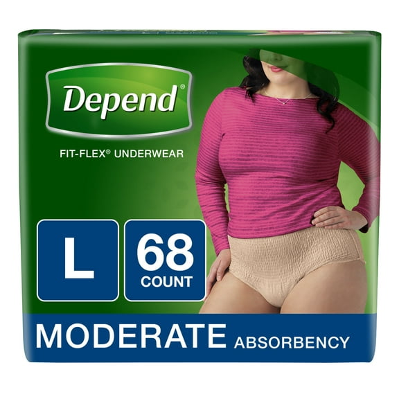 Depend FIT-FLEX Moderate Absorbency Incontinence Underwear For Women, Large, 68 Count