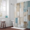thumbnail image 6 of Abstract Shower Curtain for Bathroom Decor, Beige Blue Plaid Oil Painting Geometric Contemporary Waterproof Fabric Shower Curtain, 36"x78" Set with 12 Hooks, 6 of 9