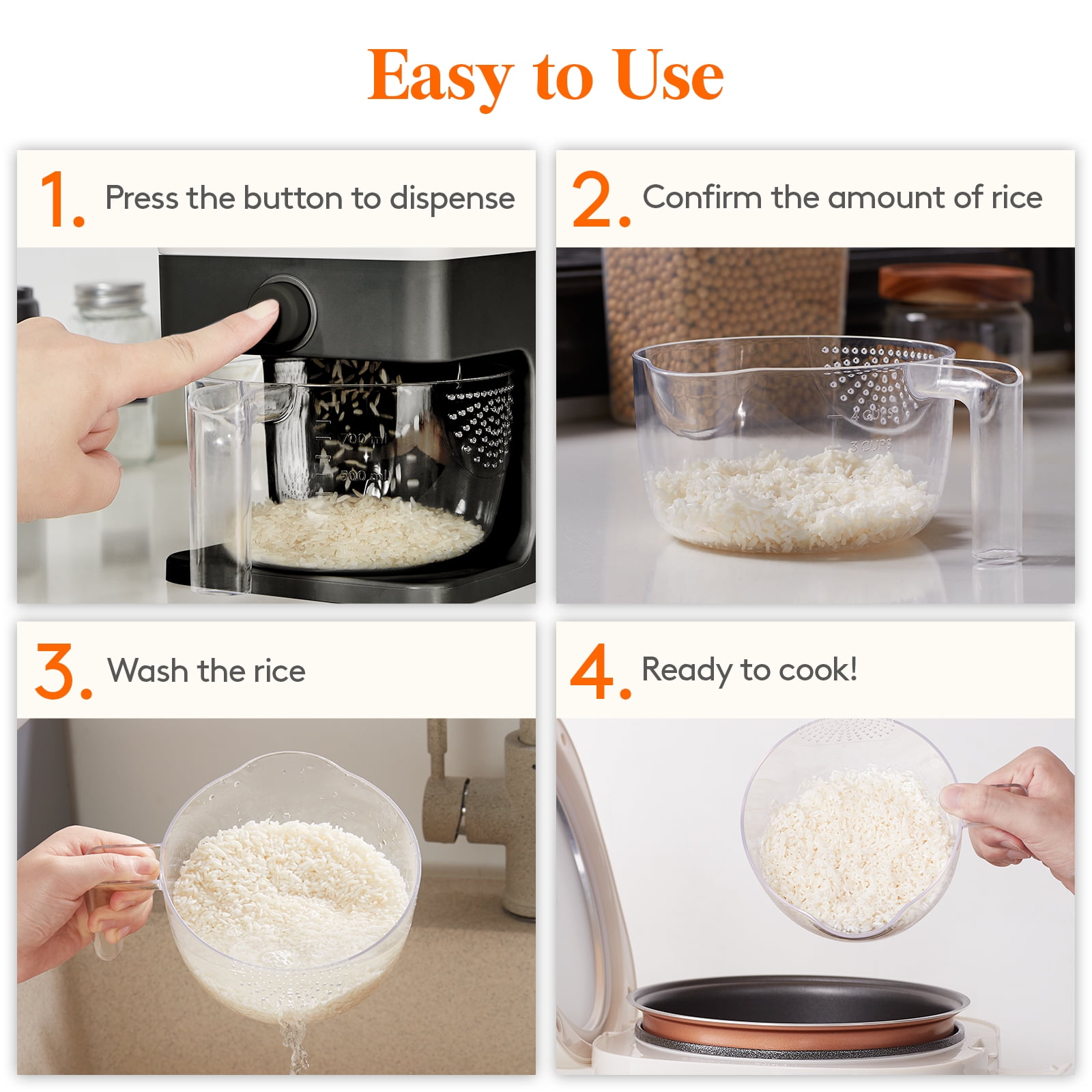 Leaglojoy Rice Dispenser 25 lbs 2 Pcs, Rice Storage Container Moisture Proof, Cereal Dispenser for Pantry, BPA-Free