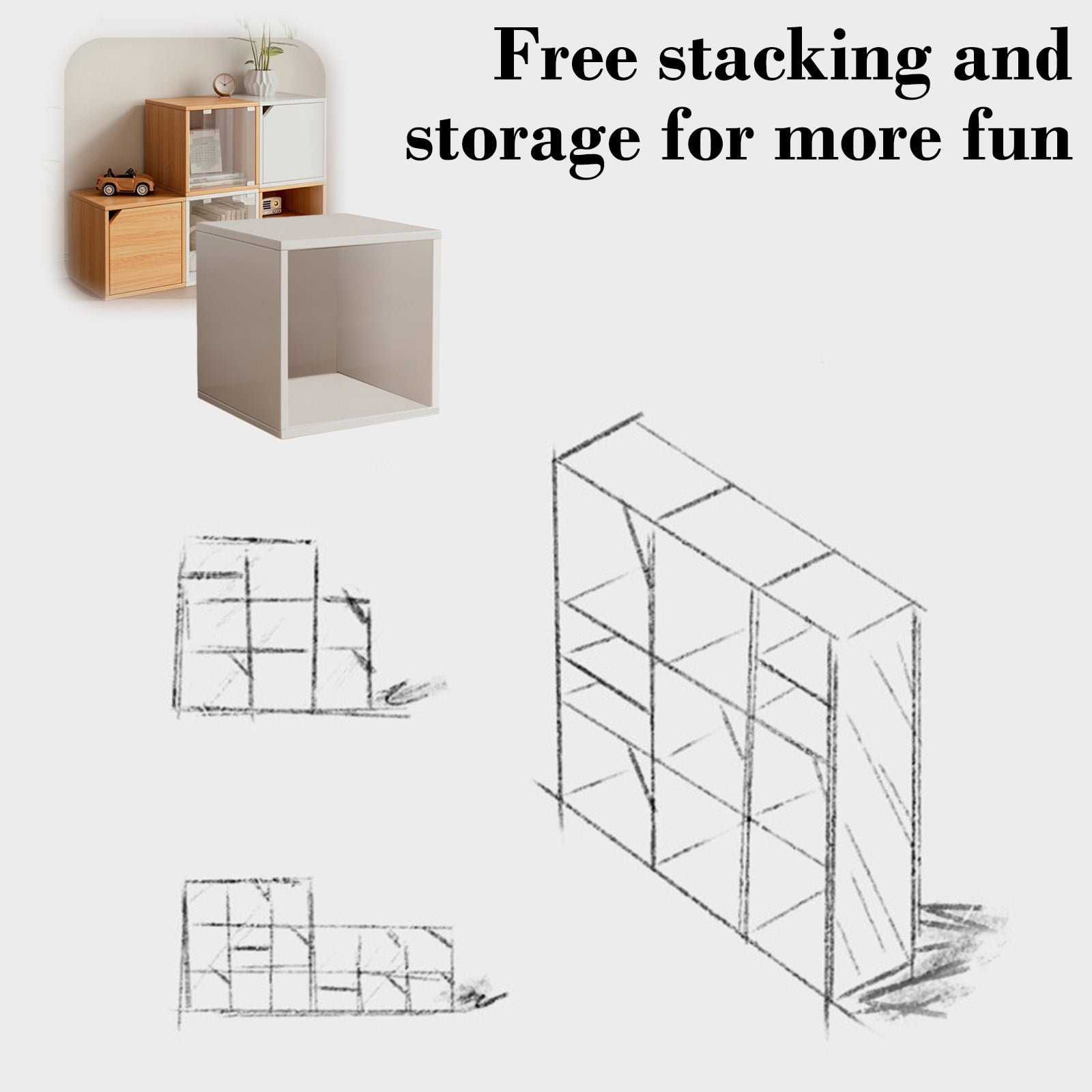 Cube Storage Organizer, Stackable Cubby Shelf for Home Books Clothes Toy, Bookcase Closet Organizer, Stack Open Cube for Bedroom Office