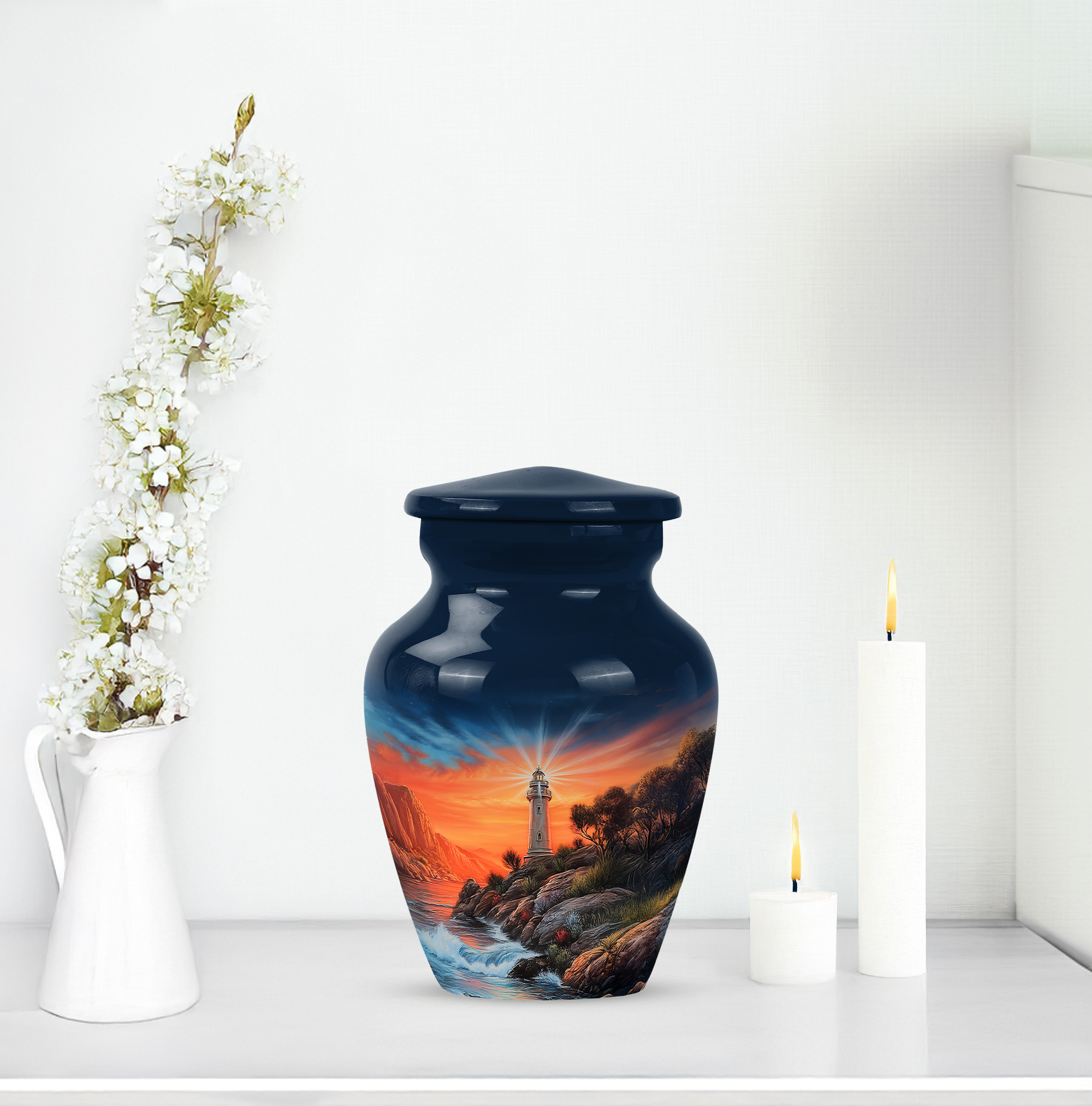 Lighthouse Keepsake Urns For Human Ashes For Boy, Orange Small Urn For Mom And Dad, Blue Keepsake Urns For Human Ashes Adult Female Small, Miniature 3 Inch