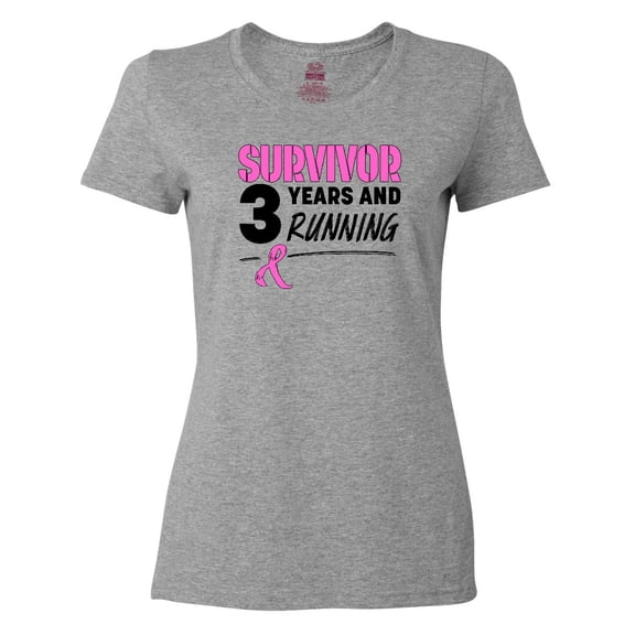 Inktastic Breast Cancer Survivor 3 Years and Running with Pink Ribbon Women's T-Shirt