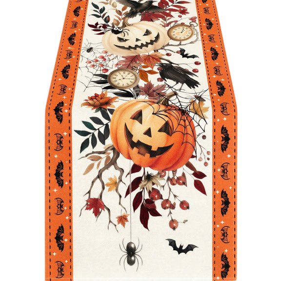 Halloween Table Runner, 72x13 Inch Linen Decorative Table Linen for Thanksgiving Dining Party Home Decor