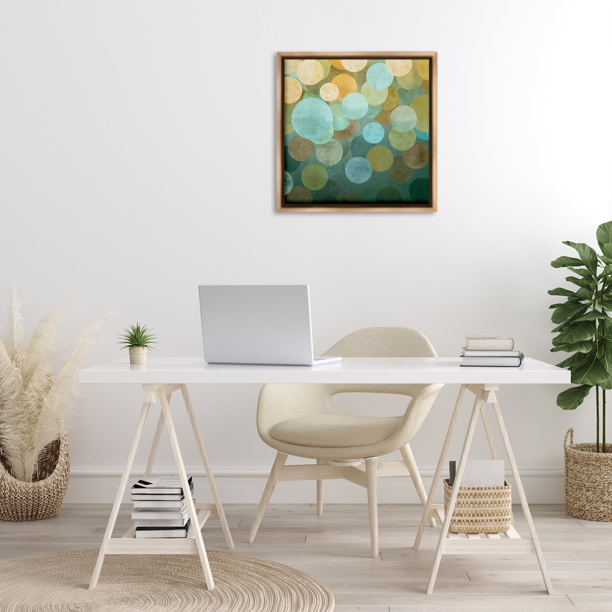 Stupell Industries Layered Green Circles Abstract Painting Brown Floater Framed Canvas Art Print Wall Art, 25 x 25