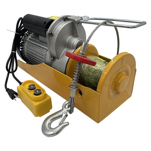 220V Multi-functional Electric Hoist Wire Rope Winch ingle Double Hook Mini Winch Crane 1800W 2000LB