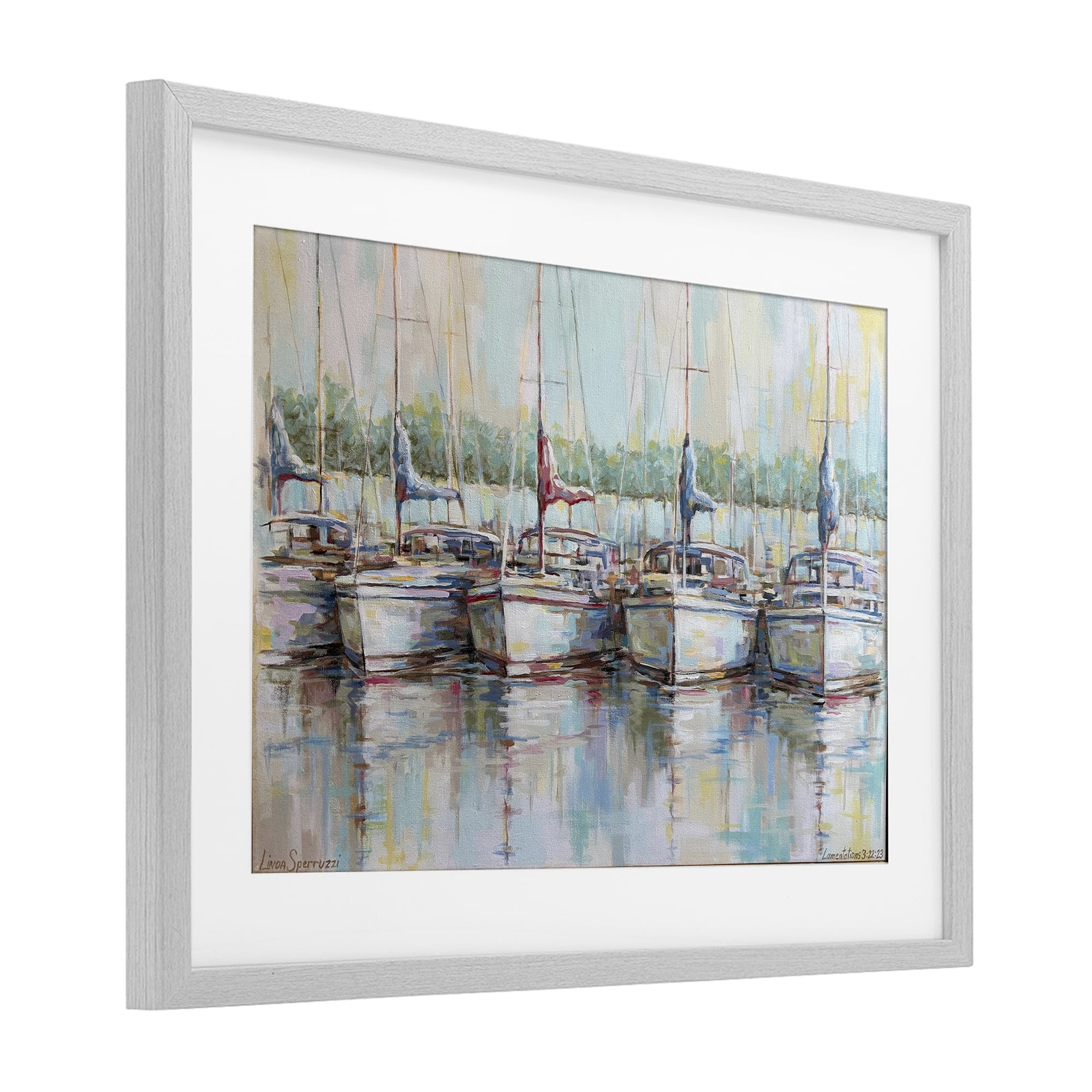 Stupell Industries Morning At The Marina Gray Framed Print Under Glass, design by Linda Sperruzzi