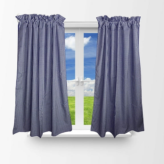 Cotton 1/8th Inch Small Gingham Checkered Curtain Navy 58 Inch Wide