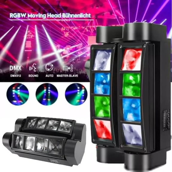 8LED RGBW Laser Spider Beam Moving Head Stage Lighting DMX DJ Party Disco Lights