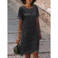 thumbnail image 3 of Women'S Dresses Lace Hollow Patchwork Summer Loose Short Sleeve Crew Neck Dress Black XXXL, 3 of 3