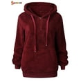 thumbnail image 5 of Spencer Women's Warm Fuzzy Fleece Sweatshirt Casual Loose Sherpa Pullover Hoodies with Pockets Oversized Outwear (2XL, Wine Red), 5 of 7