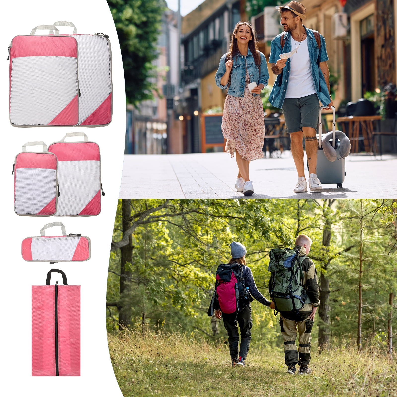 Uxcell 6pcs Compression Packing Cube for Suitcases Lightweight Travel Essentials Luggage Organizers Bags, Pink