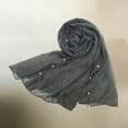 thumbnail image 4 of Fsgntruao Chiffon Sheer Scarf for Women Breathable Solid Color Pearl Trim Wrap Shawl Headscarf Army Green,Free Size, 4 of 4
