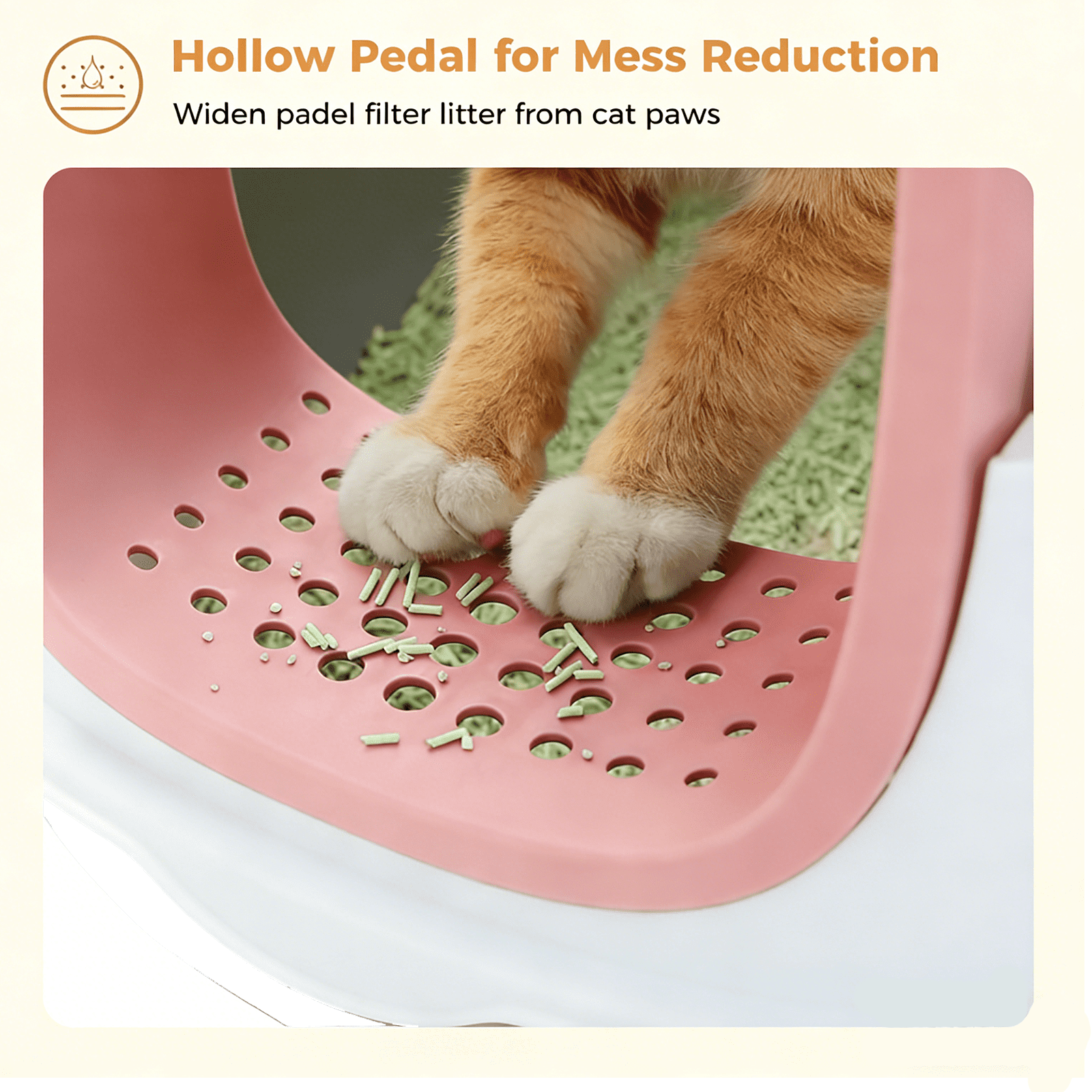 spacious fully enclosed pink cat litter box with a cat litter scoop