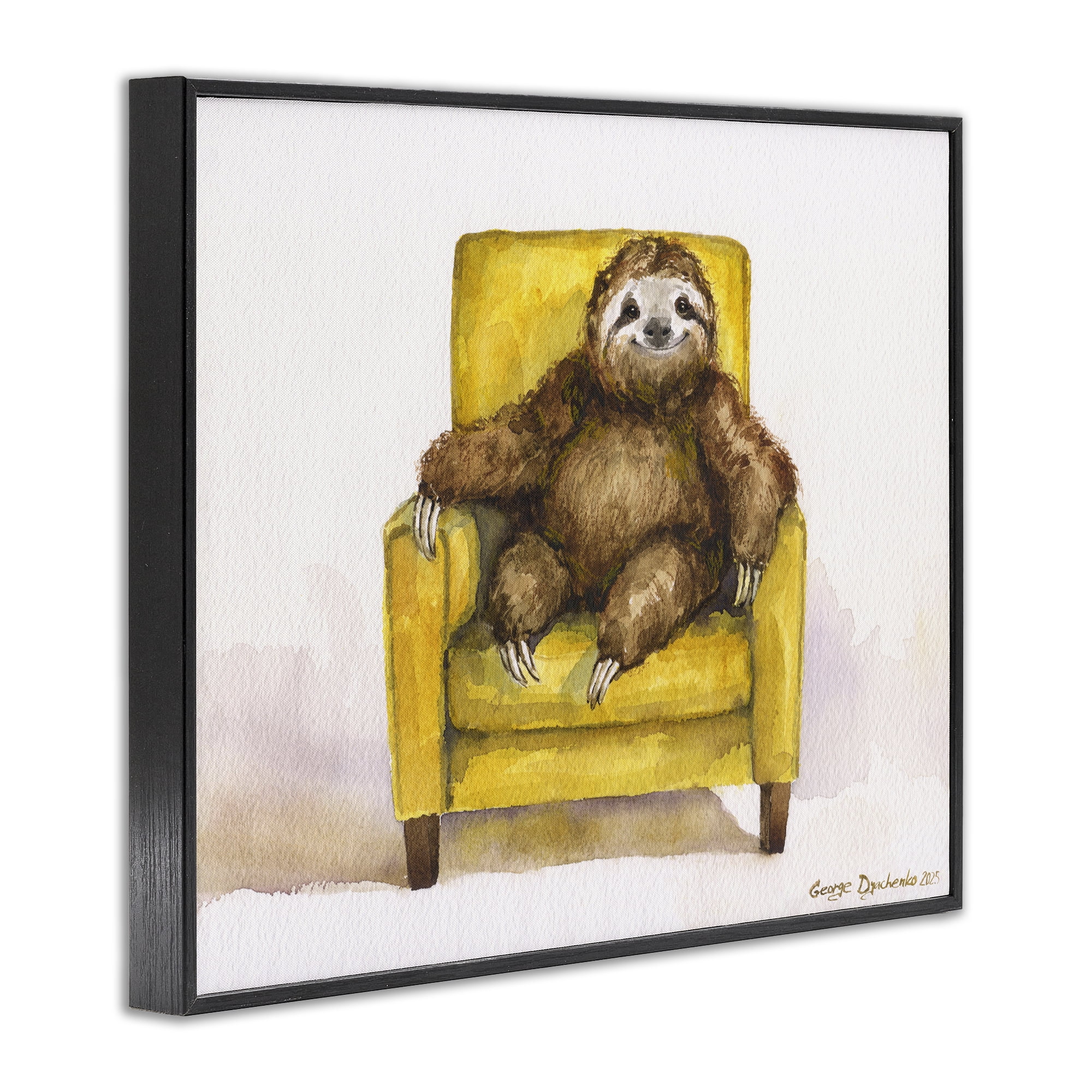 Stupell Industries Happy Sloth Relaxing on Armchair Black Framed Giclee Art, design by George Dyachenko
