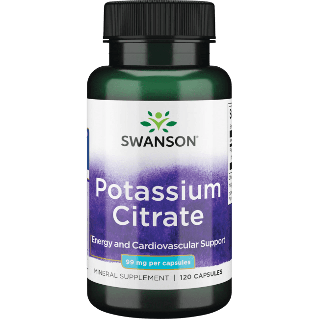 Swanson Potassium Citrate - Mineral Supplement Promoting Heart Health & Energy Support - Aids Optimal Nerve & Kidney Function with Natural Ingredients - (120 Capsules, 99mg Each)