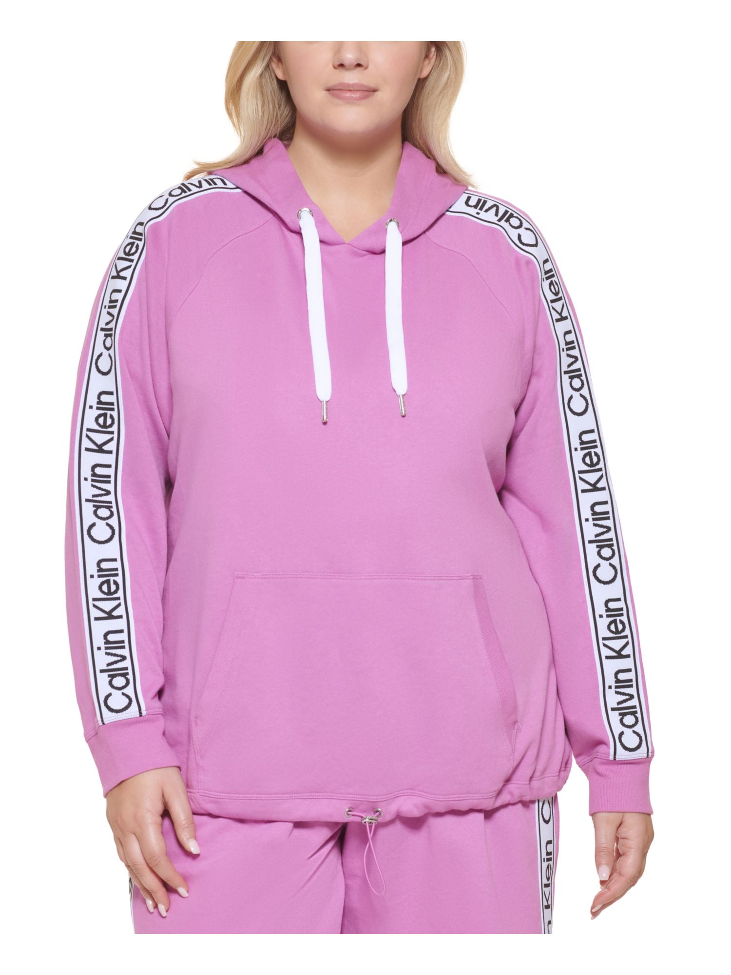 CALVIN KLEIN PERFORMANCE Womens Pink Pocketed Hooded Drawstring Cinch Cord Hem Sweatshirt Plus 3X
