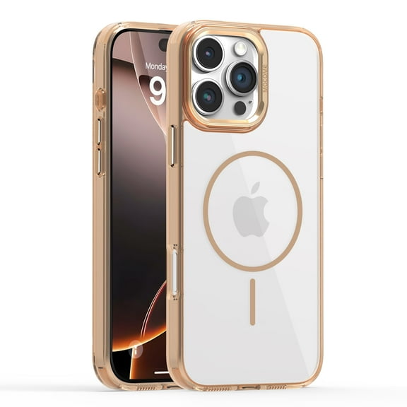 Allytechgroup Clear Case for iPhone 16 Pro Max, Compatible with Magsafe & Car Magnetic Bracket Anti Yellowing Shockproof and Anti-Scratch Protective Back Cover for Apple iPhone 16 Pro Max, Gold