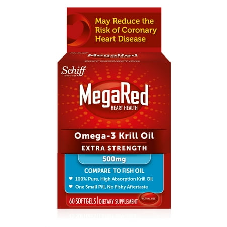 MegaRed Heart Health Extra Strength Omega-3 Krill Oil Softgels, 500 Mg, 60 Ct