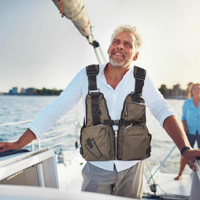 EQWLJWE Adult Life Jacket Fly Fishing Jacket Vest for Men,Multi-Pockets  with Water Bottle Holder for Kayaking Sailing Boating Water Sports Red Deals