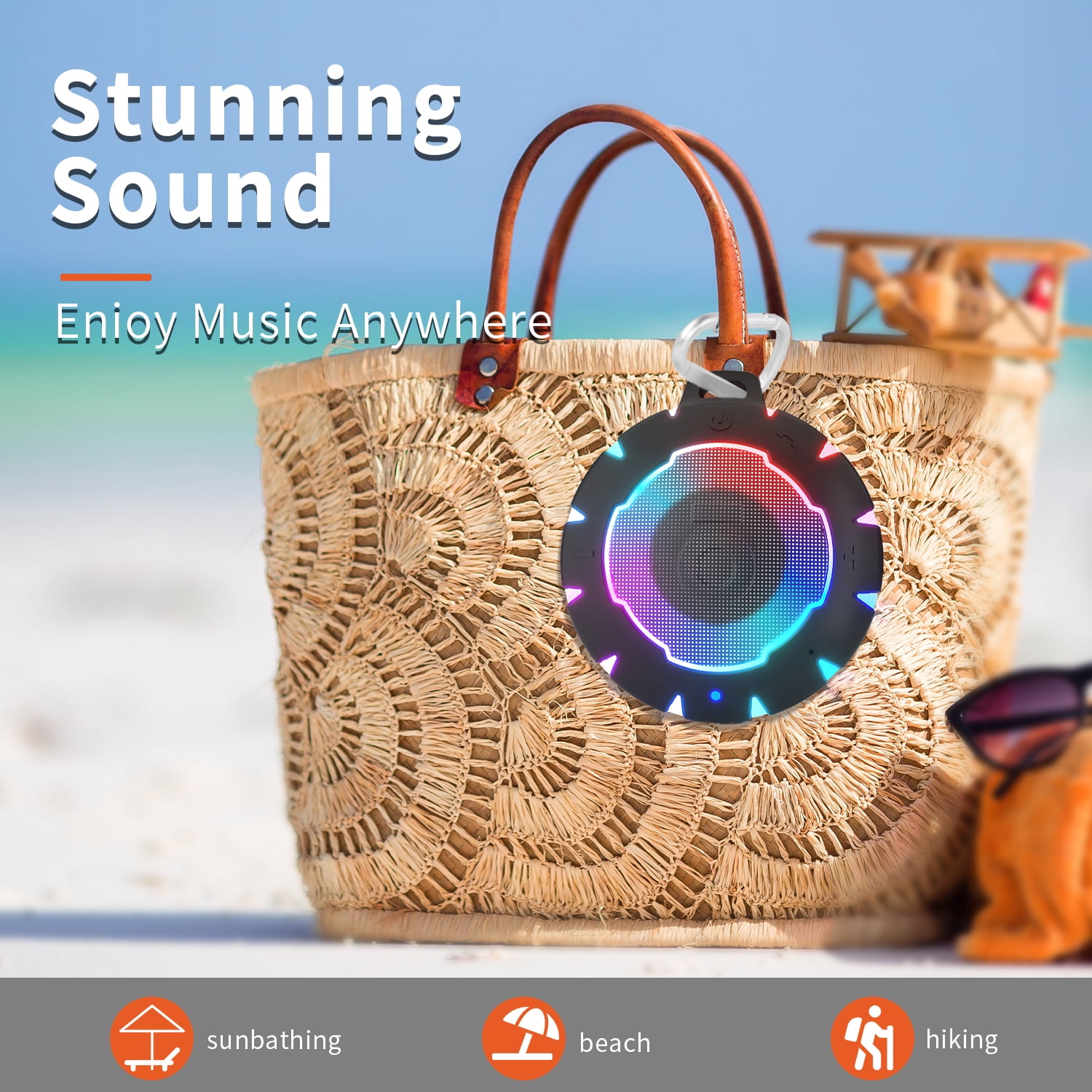 HEYSONG Shower Bluetooth Speaker, IP67 Waterproof Wireless Speakers, Stereo Bathroom Speaker, Portable Small Speakers for Kayak, Beach, Hiking, Boat Accessories, Gifts for Men-Black