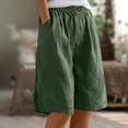 thumbnail image 2 of RYRJJ Bermuda Shorts for Women Wide Leg Cotton Linen Knee Length Summer Casual Long Shorts Loose High Waisted Short with Pockets(Green,M), 2 of 6