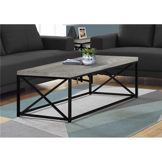 Homeroots 333195 17 In Grey Reclaimed Wood Particle Board Black Metal Coffee Table Walmart Com Walmart Com