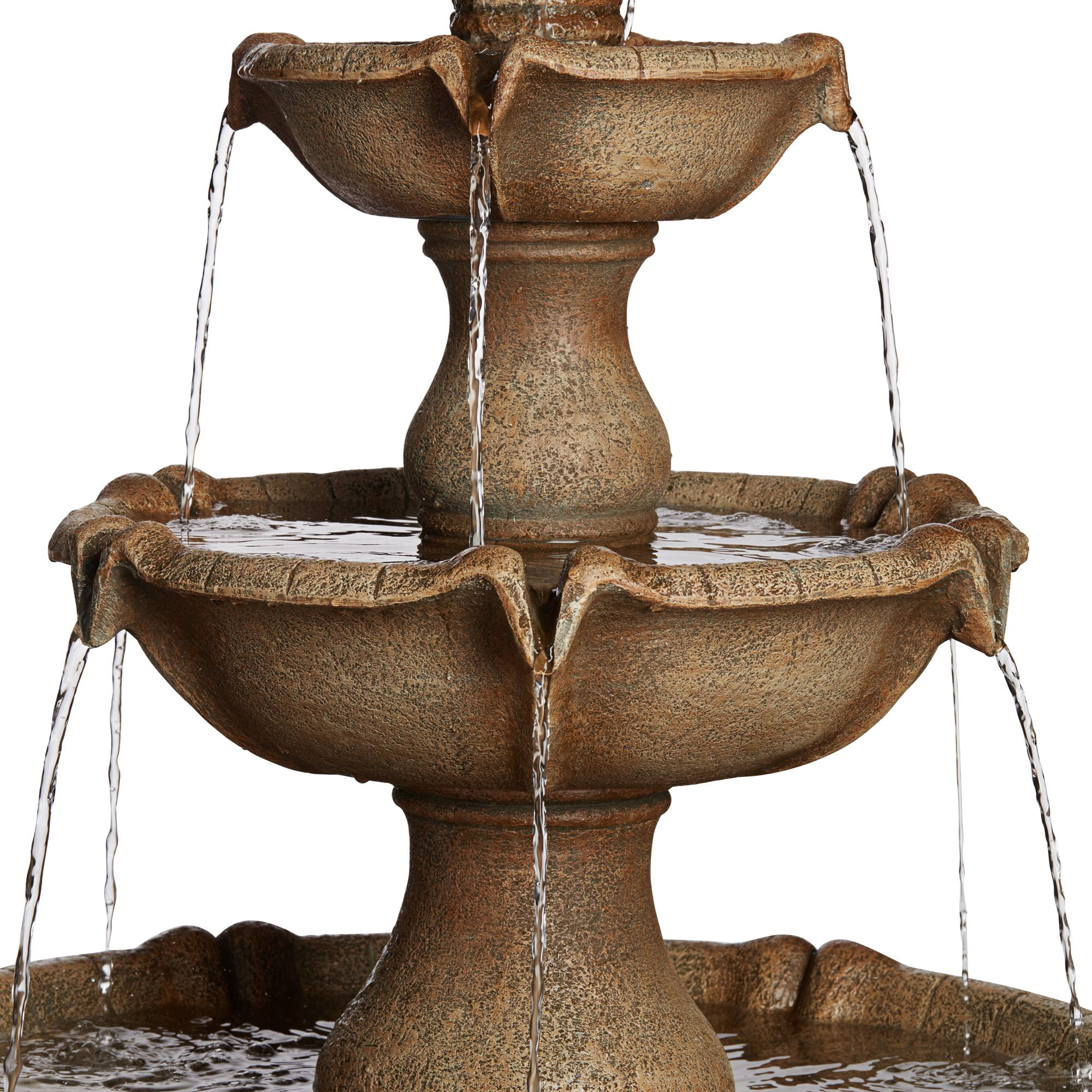 Arosco 43" High Large Italian Outdoor Decor Sand Stone Floor Fountain with Light LED 3-Tier Outside Garden Patio