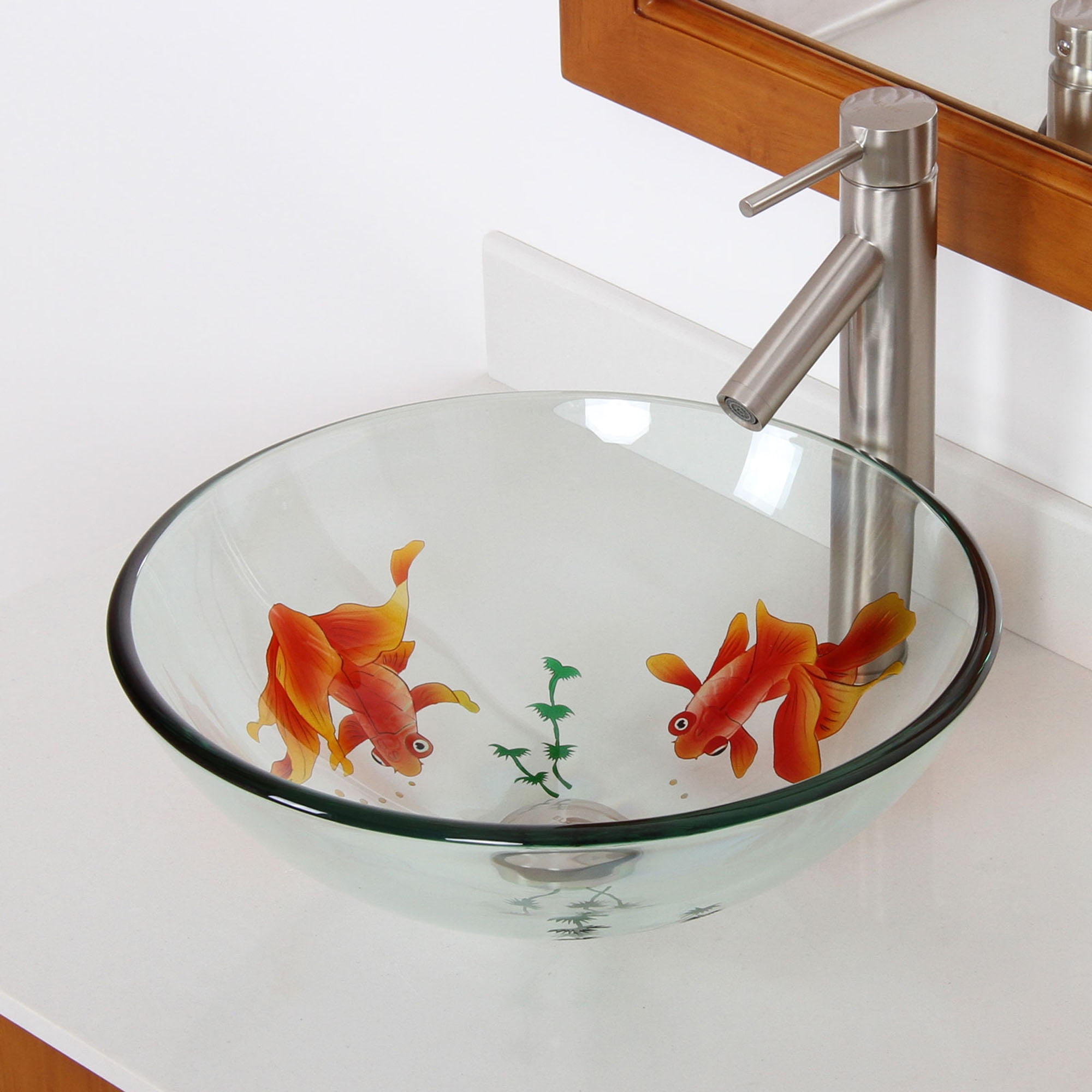 Elite Dragon Eye Goldfish Art Transparent Round Glass Bathroom Vessel