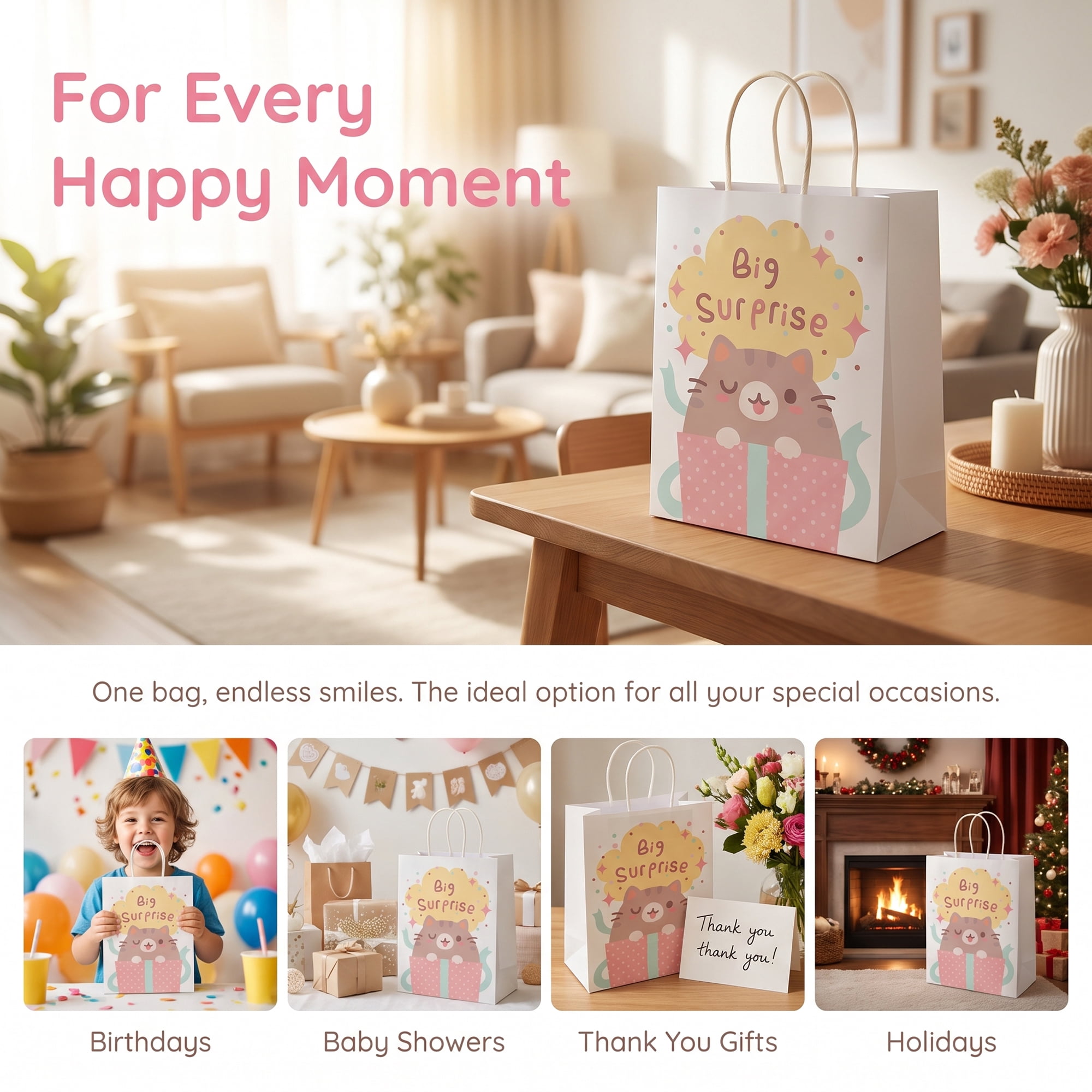 Unique Bargains 6Pcs Multi-Purpose Sturdy Treat Gift Bags White 5.9" x 3.1" x 8.3"