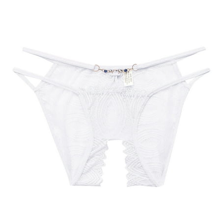 

Yuelianxi Women Fashion Slim Strap Panties Sapphire Lace Jacquard Open Crotch Panties