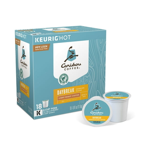 Caribou Coffee Daybreak Morning Blend K-Cup Pods, Light Roast, 18 Count for Keurig Brewers