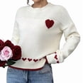 thumbnail image 3 of Women'S Casual Sweet Heart Colorblock Crew Neck Loose Knit Sweater White S, 3 of 7