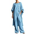 thumbnail image 3 of 2 Piece Sets for Women Summer 2026 Spring Summer Asymmetrical Collar Blouse Set 3/4 Sleeve Solid Color Breathable Lightweight Loose Fit 2 Piece Casual Outfit for Daily Home Travel Sky Blue S by Duoif, 3 of 5