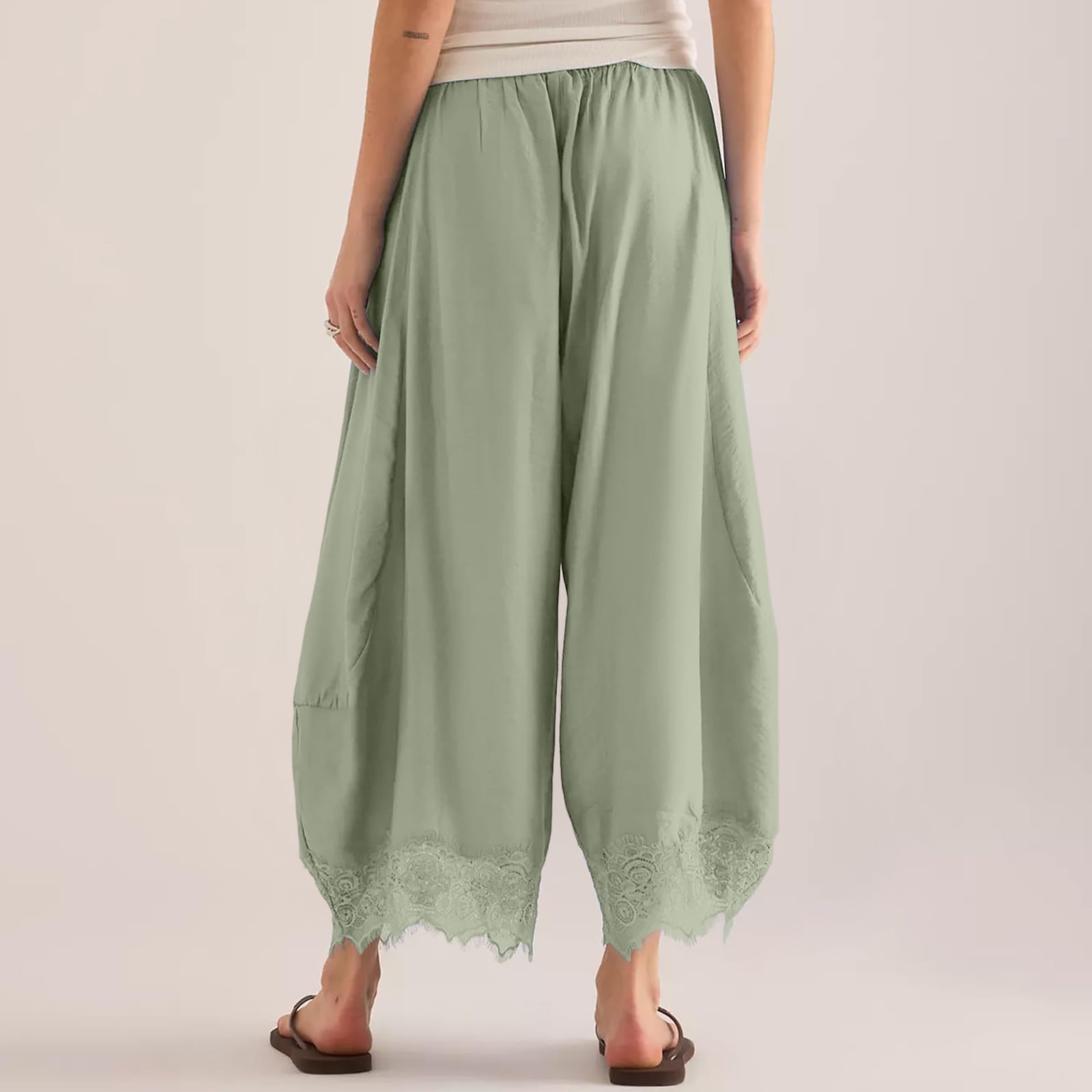 Sewkxo Womens Lace Trim Wide Leg Pants 2026 Summer Cropped Lace