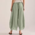 thumbnail image 4 of Women Lace Trim Wide Leg Pants Summer Casual Cropped Drawstring Elastic Waist Lightweight Trousers with Pockets, XL, 4 of 6