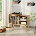 thumbnail image 3 of Record Player Stand with Charging Station Holds Up to 220 Albums, Large Turntable Stand with 4 Cabinet, Mid-Century Record Player Table for Bedroom Living Room, Natural Wood, 3 of 7
