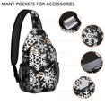 thumbnail image 2 of Sling Backpack,Black Christmas Snowflake Pattern Sling Bag with Water Bottle Holder,Waterproof Sling Bag for Men/Women with Headphone Jack for Hiking,Travel, 2 of 6