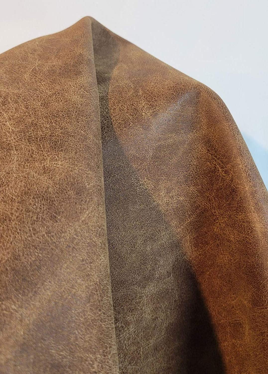 Chestnut Mid Brown Tan Distress Faux Leather Synthetic Pleather 0.9 mm 1 Yard 36 x 54 inch Soft Smooth Upholstery (Chestnut Tan Distress Vintage)