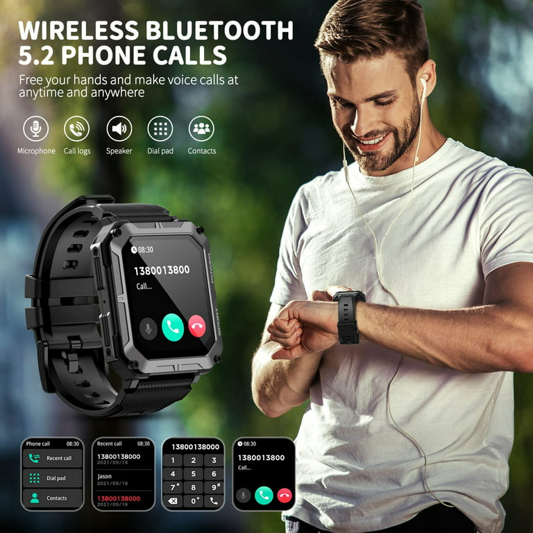 Military Smart Watch for Men Tactical Rugged Smart Watch with Bluetooth  Call Flashlight 1.45 Big Screen Fitness Tracker Heart Rate Sleep Monitor  Watch Waterproof Sports Smartwatch for iPhone Android : Electrónica 